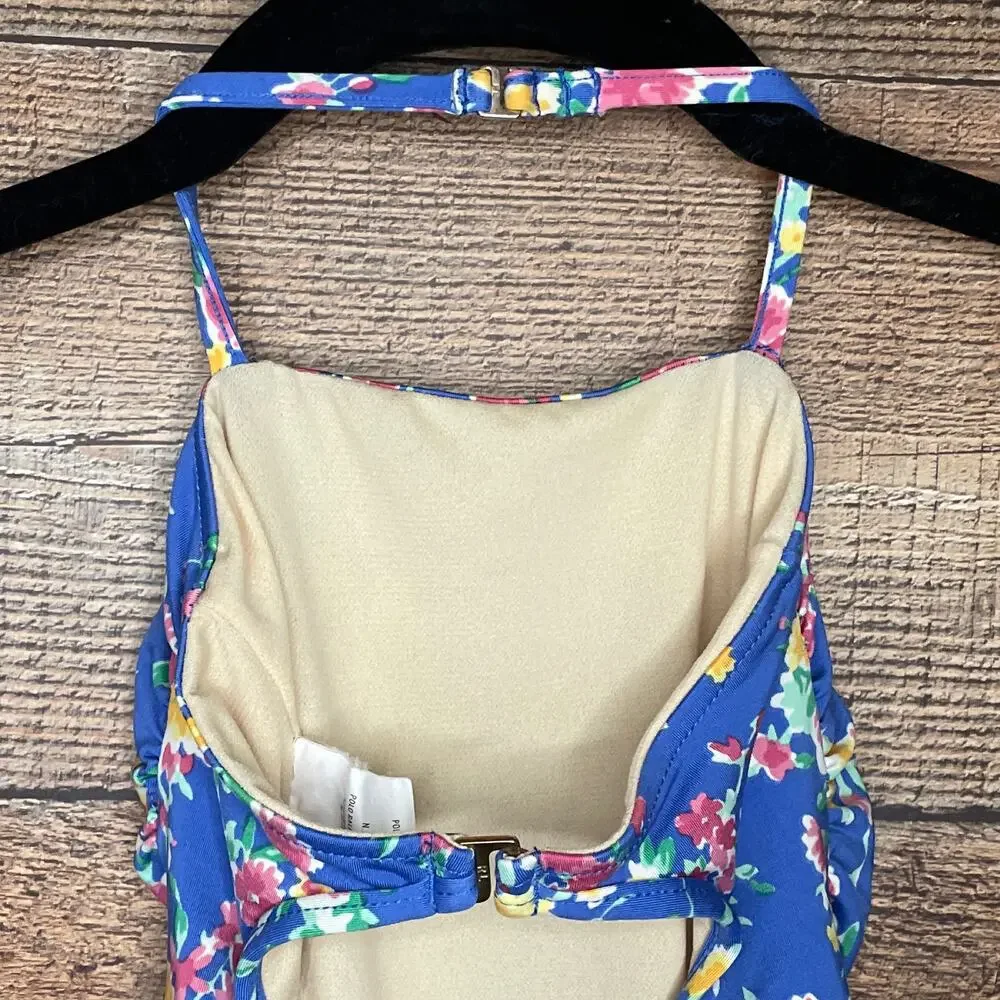 Ralph Lauren Halter Ruffle Trim One Piece Swimsuit Blue Floral Size 9 Months